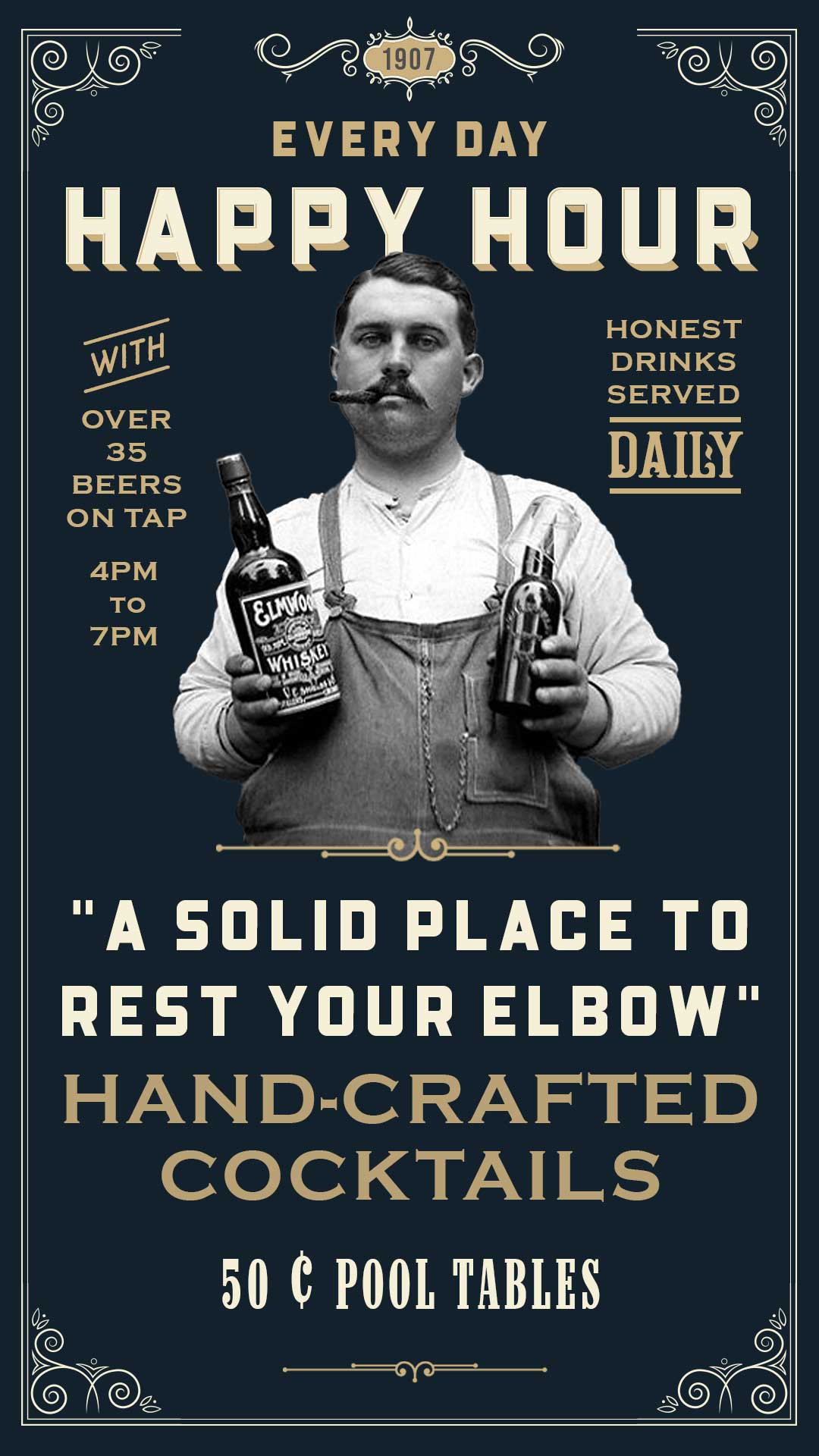 Rock rest happy hour every day 4 to 7pm cocktails 32 beer taps